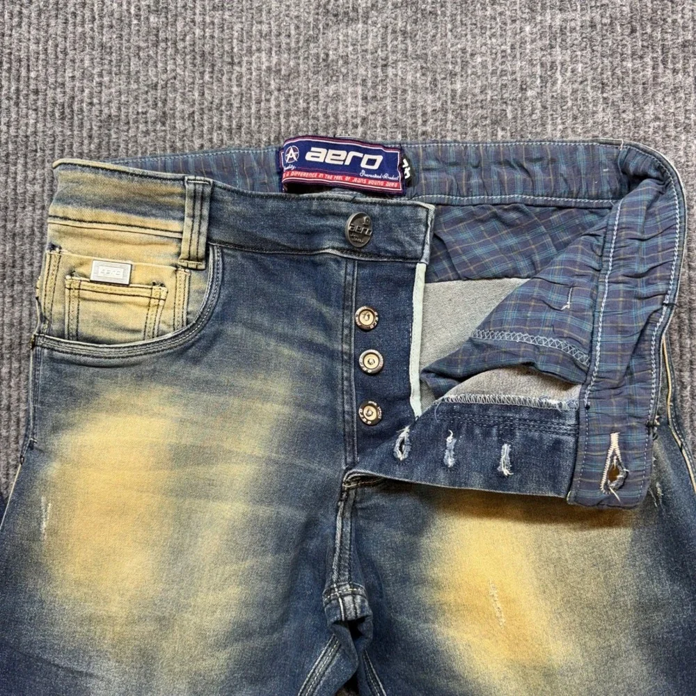 Aero Mens Size‎ 42 33x33 Dirty Wash Jeans Mud Wash Button Fly Y2K Streetwear